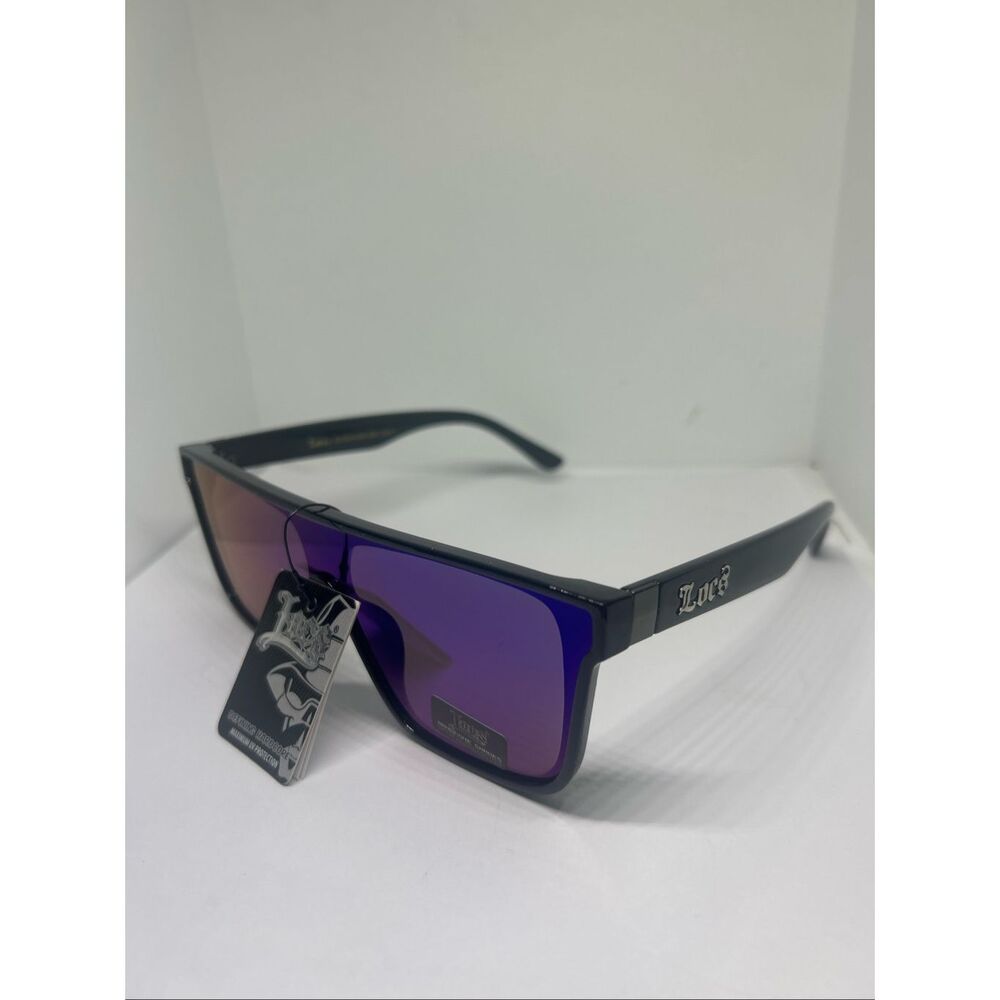 Locs Hardcore Shield Sunglasses Mirrored Lenses Black Frame UV Protection New